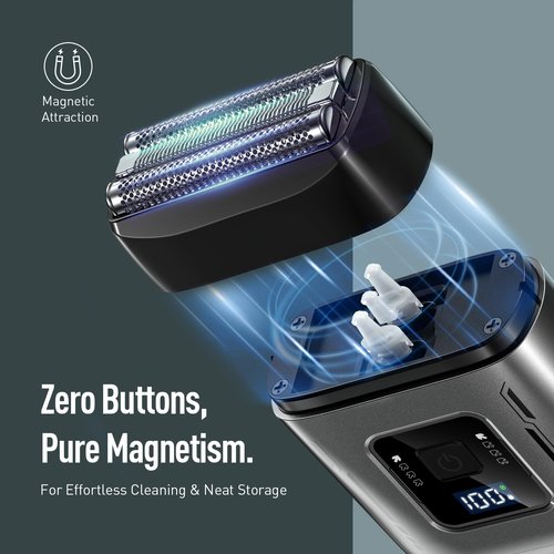 Scrorui Cordless Foil Shaver for Men: High-Speed 6000RPM, Dual Replacement Heads (Foil + Trimmer), USB-C Rechargeable, IPX7 Waterproof & Battery Display