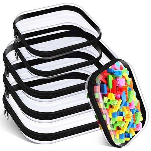 Hoolerry 6 Pcs Hard Clear Zipper Case Transparent Zipper Hard Pouch for Snacks Makeup Bag Plastic Cosmetic Bag Portable Travel Organizer for Makeup Storage(Black,Big,Medium)
