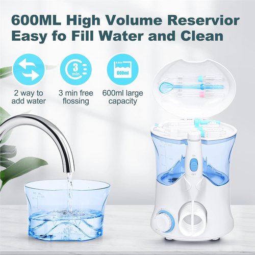 Homuserr Water Flosser, Power Dental Water Flossers for Teeth & Braces Cleaning, Oral Irrigator Electric flosser for Adults & Kids with 10 Pressures & 8 Tips, 600ml Water Flosser for Family