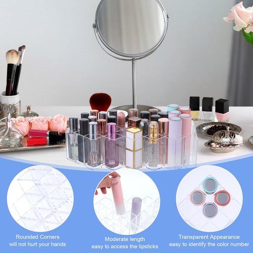 wutfuooo 3 Pack Clear Lipstick Organier, Acrylic Lipstick Holder 28 Slots, Lip Gloss Organier, Stackable Fish Shape Lipstick Tower, Lipstick Display Case for Lipstick