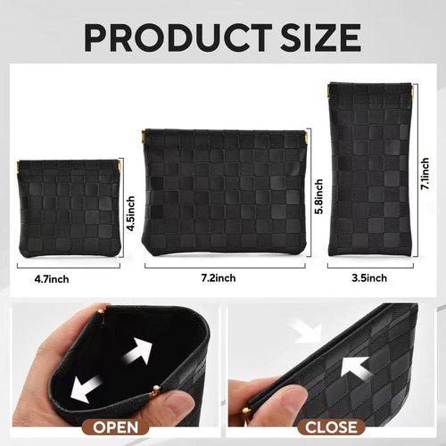 MZLUWM 3PCS Small Makeup Bag for Purse，Waterproof Leather Portable Mini Makeup Bag,Snap Closure Organizer Pouch for Coin Cards Jewelry Lipstick Cosmetic Accessories，Small Travel Kit Storage Pouch