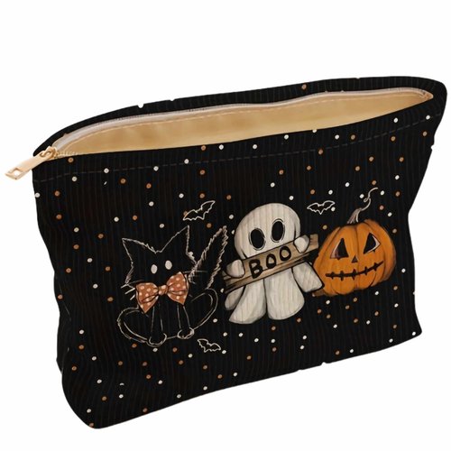 sunaeset cute halloween makeup bag for women, small mini zipper makeup pouch, little kawaii cosmetic bag for purse, halloween accessories gifts for women