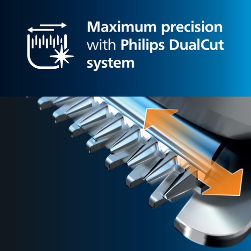 Philips Norelco Hair Clipper 7000 Series, Hair and Beard Trimmer, Precision Dial, PowerAdapt Sensor, Trim-and-Flow, DualCut, DuraPower, 28 Length Settings, 90 Min. Runtime, Model HC7650/40