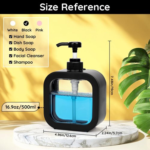 Segbeauty 2pcs 16.9oz Refillable Hand Soap Dispenser, 500ml Leak-Proof Liquid Soap Dispenser for Bathroom, Dish Soap Dispensers for Kitchen Sink, Black Empty Plastic Shampoo Pump Bottle with Labels