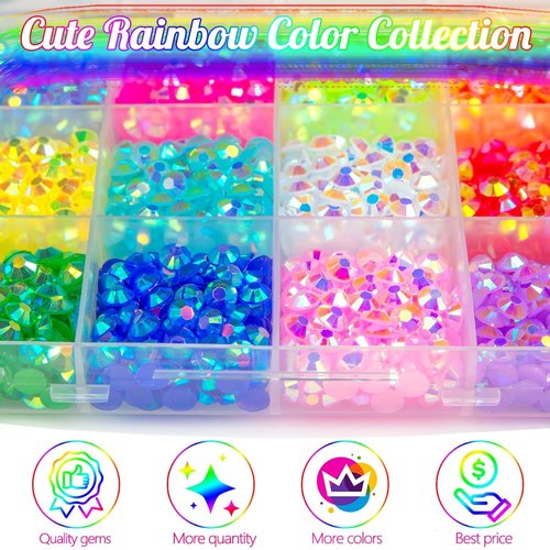 qiipii 12 Color Jelly Resin Rhinestones for Crafting 5mm Flatback Stones Gems Bright Rainbow Colorful AB SS20 Non Hotfix Diamonds Charms for Nails Face Eyes Makeup DIY Crafts Tumblers Bedazzling Mugs