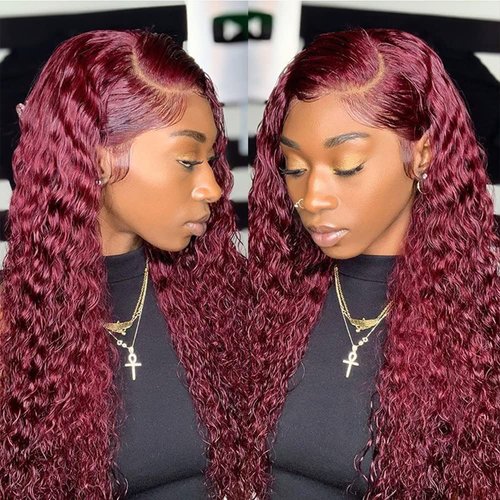 zikria Burgundy 99J Colored Curly Human Hair Lace Front Wigs 13X4 Transparent Lace Front Wigs Human Hair 150% Density Brazilian Virgin Hair Pre Plucked with Baby Hair 20 Inch