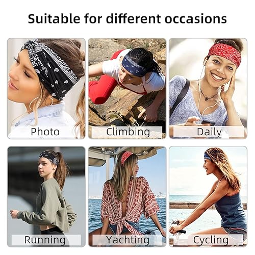 AKTVSHOW Headbands for Women Knotted Headband Elastic Head Bands Women's Hair Band Non-Slip Turban Printed Stylish Sport Sweat Hair Wrap for Girls Cute Hair Accessories 4PCS