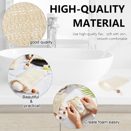 Cunhill 40 Pack Soap Saver Bag Exfoliating Sisal Soap Pouch with Drawstring Bar Wooden Bead Foaming and Drying Exfoliating Net for Bath and Shower (3.5x5.5 Inch)
