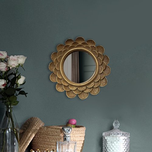 Musanpou Vintage Vanity Makeup Desk Mirror，Antique Traditional Roundness Table Mirror Vintage Gold， for Dressing Table,Bedroom, Bathroom,Tabletop,Antique, 6.7" x 6.7"