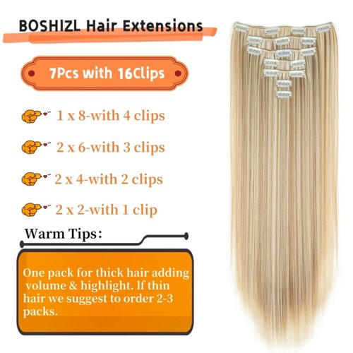 BOSHIZL Seamless Blond Clip in Hair Extensions for Women – 7 Pieces, 140g Premium Wig (US 24 Inch, Ash Blonde)