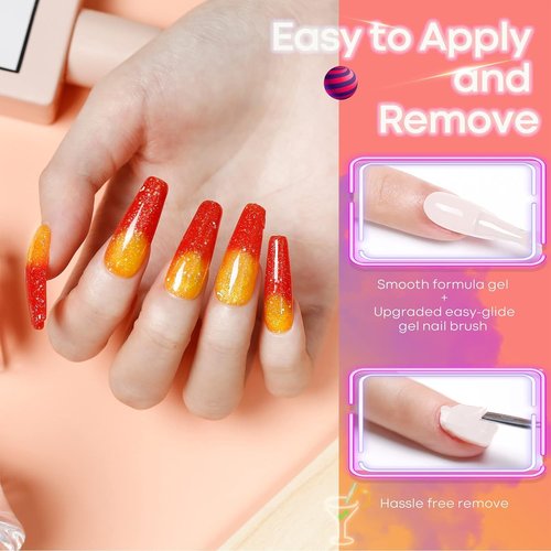 modelones Color Changing Gel Nail Polish Set 6 Colors, Sheer Pink Glitter Temperature Mood Changing Blue Green Orange Gel Polish Soak Off Nail Art Design Kit Manicure Salon DIY Gift