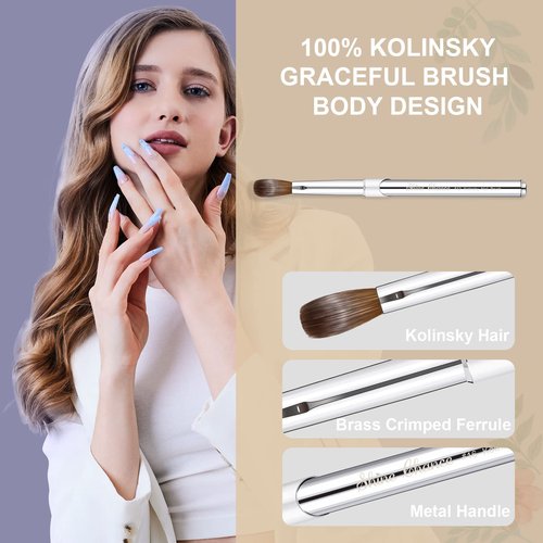 Shine Chance 2Pcs Acrylic Nail Art Brushes Size 8 12, 100% Pure Kolinsky Hair Oval Nail Brush for Acrylic Application, Professional Nail Extension Manicure Tool Striping Nail Drawing Pen for Home