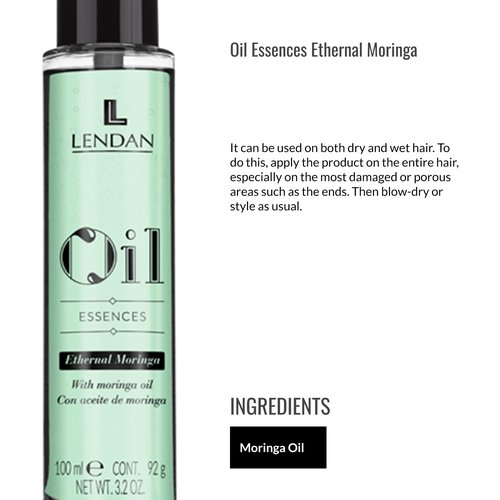LENDAN - Hair Oil with Moringa Oil - Oil Essences Ethernal Moringa - 100 ml - Hair Serum - Hair Rejuvenator - Hydrates, Nourishes, and Strengthens Hair
