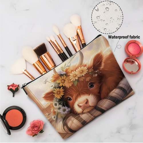 XFN 4 PCs Cow Gifts Cow Print Stuff Makeup Bag, Farm Animals Cosmetic Bag Western Stuff Travel Pouch, Turtle Gifts for Women Farm Girls Daughter Sisters Friends Friendship Graduation Birthday Gift