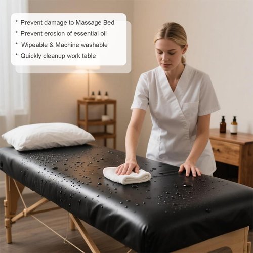 KAKU HOME Massage Table Cover Protector Vinyl Leather Spa Bed Covers - Fits Beds 28-31" Wide, Lash Bed Sheets Fitted Sheet, Waterproof & Oilproof & Reusable & Elastic (Black)