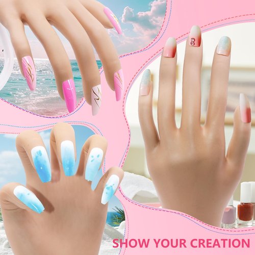 Practice Hand for Acrylic Nails - Acrylic Fake Mannequin Practice Hand - Flexible Hands Model With Powder and Liquid Full Nail Kit for Beginners