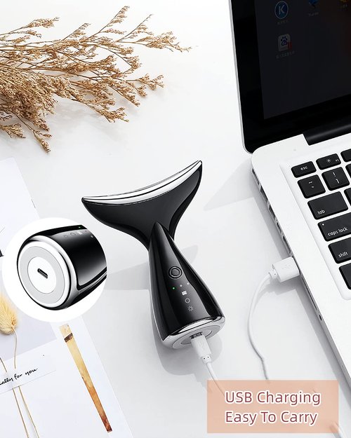 VOFEL Face and Neck Massger for Skin Care Electric Face Neck Lifting Massager with 45℃ Heat & 3 Massage Modes for Wrinkles Facial Neck Massager (Black)