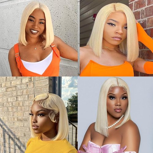 PXCPXC 613 Lace Front Wigs Human Hair Blonde Bob Wig Human Hair 13X4 HD Lace Closure Short Bob Wigs 180% Density 10 Inch Straight Lace Front Wig Human Hair Blonde Short Bob Wigs for Women