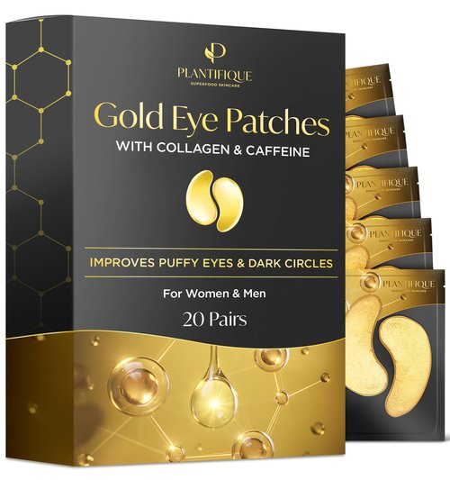 PLANTIFIQUE Foot Peeling Mask 4 pack and Gold Under Eye Patches for Puffy Eyes and Dark Circles 20 Pairs