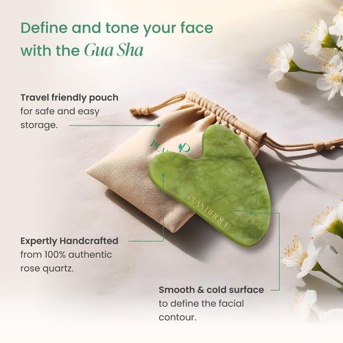 PLANTIFIQUE Massage Ritual Set: Premium Certified Jade Gua Sha + Jojoba Oil & HA Serum Skin Care Set, Birthday Gifts for Women, Teens, Mom, Brides