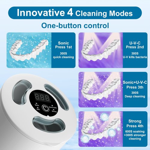 Ultrasonic Retainer Cleaner Machine,45kHz High Frequency,4 Upgraded Modes, Ultrasonic Retainer Cleaner,200ML Dental Cleaning Pod,for Retainers,Night Guards,Aligner,Braces etc.,Iceberg White