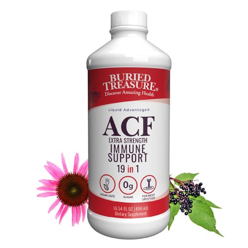 Buried Treasure ACF Extra Strength Immune Support - 16 oz, 16 Servings, Liquid Dietary Immunity Boost w/ Elderberry, Vitamin C & Zinc, Herbal Formula