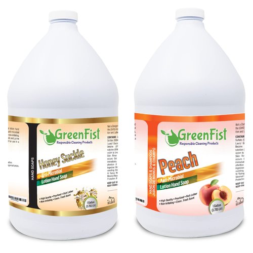 GreenFist Lotionized Hand Soap [ Liquid Gel Refill ] Made in USA, 128 Ounce (1 Gallon) (Honey Suckle and Peach Set)