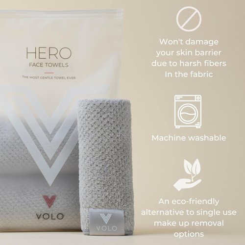 VOLO Hero Luna Gray Face Towel | Reusable Facial Wash Cloths | Makeup Remover & Post Shower Washcloths | Ultra Soft, Absorbent, Gentle, Fast Drying Nanoweave Fabric Face Towels | Microfiber 3PK