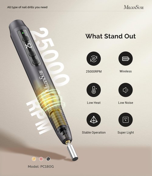 MelodySusie Electric Nail Drill - Cordless File for Acrylic Gel Nails with Nail Stamper Kit,