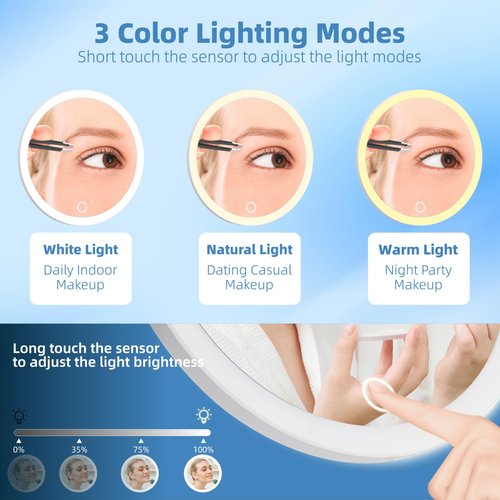 30X Magnifying Mirror with Lights, 6inch Large Makeup Magnifying Mirror, Lighted 30X High Magnifying Mirror, Travel Magnifying Mirror with Lights 30X, Portable LED Magnified Mirror with 3 Suction Cups