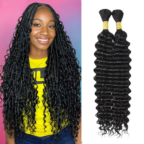 Human Braiding Hair 1Pack-2Pcs 50g 24 Inch Loose Wave Bulk Human Hair for Braiding No Weft Bundle 10A Brazilian Virgin Curly Human Hair Extensions for Boho Braids Wet and Wavy Human Hair