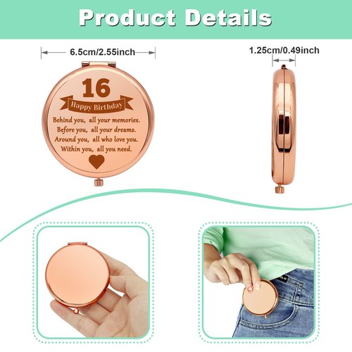Sweet 16 Gifts for Girls Happy 16th Birthday Gifts for Bestie Niece Daughter 16th Birthday Gift Ideas for Girls Compact Makeup Mirror for BFF Sister Friends 16 Year Old Girl Fete Day Gift