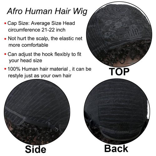 ZHENLISI Glueless Curly Bob Wigs Short Afro Kinky Curly Human Hair Wigs for Black Women Wear and Go Machine Made Side Part Afro Wig Wet and Wavy Human Hair Wig Natural Black