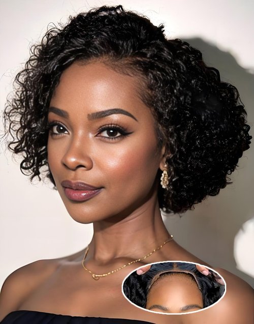 IMANI Short Curly Pixie Cut Wig Human Hair 5X5 Closure Glueless Wigs Human Hair Pre Plucked Pre Cut 8 Inch Brazilian Real Hair Pixie Wigs for Black Women Natural Color