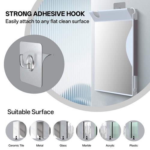 Junyaoxuan Anti-Fog Shower Mirror Fill with Hot Water for Instant Fog-Free View, No Drill Installation Shaving and Makeup Mirror with Cleaning Wiper & Razor Holder, Rust-Proof Bathroom Mirror, White
