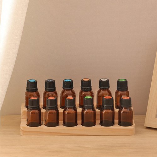 LONG TAO Essential Oil Display Stand Solid Wood Essential Oil Holder with 2 Tier Display Organizer Essential Oils Box Organizer Storage Rack for Organizing Displaying Holds 12 Bottles Shelves for Oil
