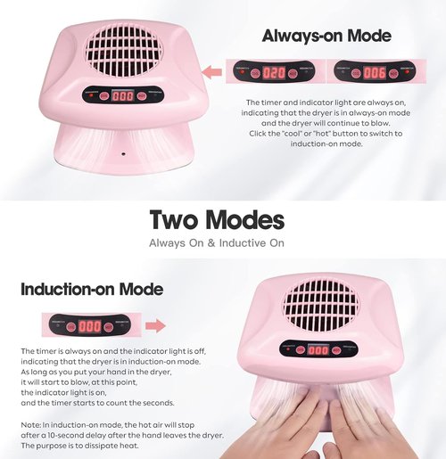 Air Nail Dryer, 300W Nail Art Blower with Automatic Sensor, Professional Air Nail Fan Blow Dryer for Both Hands and Feet, Nail Polish Drying Fan Manicure Tool for Home Salon