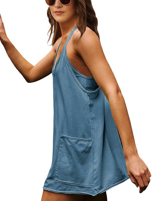 IQSQSQ Womens Sleeveless Athletic Hot Shot Mini Dress with Built-in Shorts Sundress(Navy-XL)