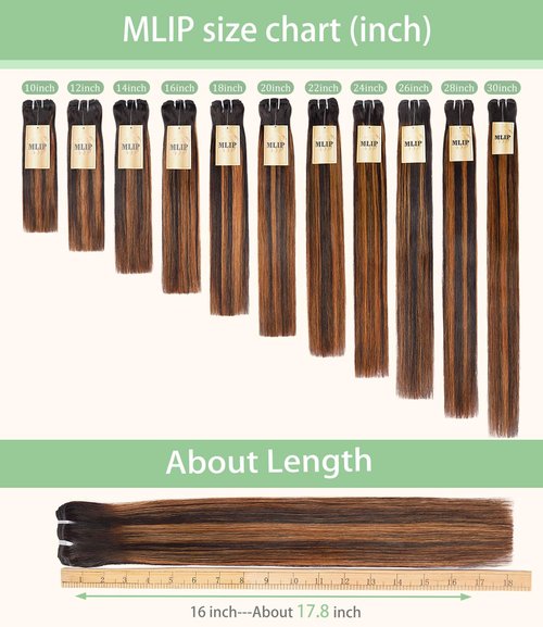 mlip Raw Bundles Human Hair Straight, No Tangle Shedding, Keep Texture Silky Soft After Multiple Washes, 15A Raw Indian Hair Bundles 10 Inches, Brown Highlight Bundles