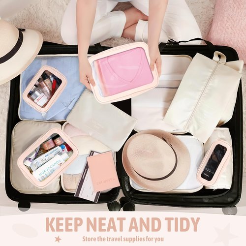 YOPCDJ 3Pack Clear Toiletry Bag,TSA Approved Travel Makeup Pouch with Zipper for Cosmetics and Toiletries，Diaper Bag Organizer Pouch Set，Women's Purse Organizer and Clear Car Bag