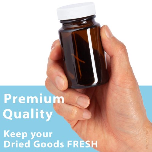 JUVITUS 2.5 oz / 75 ml Amber Glass Wide Mouth Packer Bottle with White Lid (6 Pack)