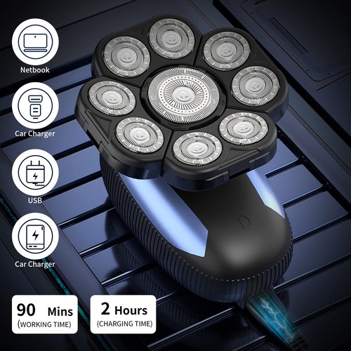 Roziahome Head Shavers for Bald Men 9D Electric Rotary Shaver Multifunctional Mens Bald Head Shaver Cordless Electric Razor for Men Wet & Dry Beard Clippers Rechargeable Shavers for Balding Man