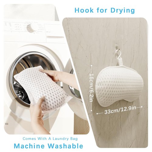 Bathtub Bath Pillows for Tub - Bathtub Pillow for Neck & Back Support with Ergonomic TPE, 4D Mesh Upgraded Bath Tub Pillow Headrest with 3 Strong Suction Cups & Hook, Bathroom Accessories, Spa Gifts