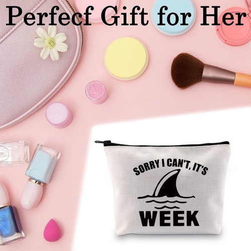 BLUPARK Funny Shark Makeup Bag Shark Lover Gift Sorry I Can't It's Week Cosmetic Bag for Women (It's Week)