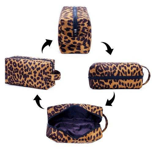 Leopard Print Makeup Bags, 2 Pieces Large Capacity Soft Cosmetic Bags, Travel Toiletry Organizer for Women (Brown)
