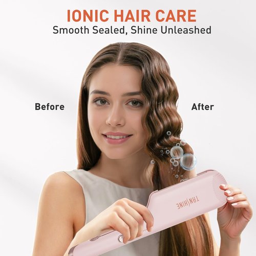 TANSHINE Curling Iron Hair Waver,1.25 Inch Dual Barrel Barrel Ceramic Hair Crimper for Beach Waves,Ionic Deep Waver Curler with Dual Voltage, Anti-Scald Protection Curling Wand, Adjustable Temp,Pink