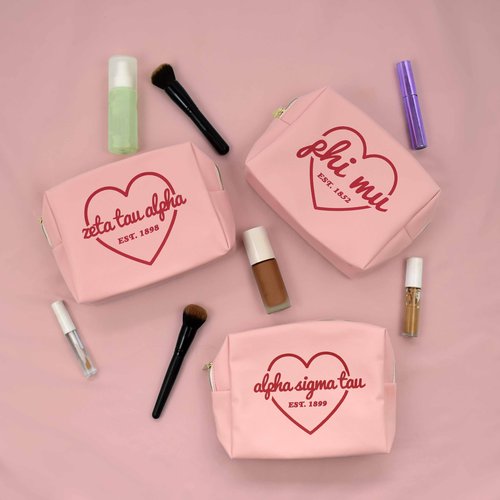 Sorority Shop Gamma Phi Beta Makeup Bag - Multi-Purpose PU Leather, Water-Resistant Makeup travel bag with Licensed Design and Zipper Closure, Perfect Gamma Phi Beta Sorority Gifts for Women