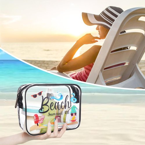 SUMERSHA 4Pcs Beach Clear Makeup Bags for Women Summer Beach Survival Kit Cosmetic Bags Waterproof PVC Toiletry Bags Portable Seaside Travel Pouch with Zipper for Lady Girls Summer Travel Vacation