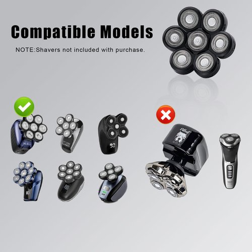 7 Blades Head Shaver Replacement Heads, Universal Fit for Electric Razors, Wet & Dry Use, 7D Floating Design, Stainless Steel Blade Heads, Ideal for Men's Face & Bald Head Shaving (2count)
