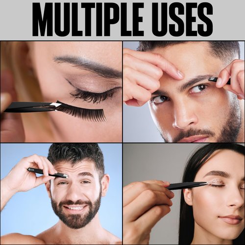 OCBA 4 Pcs Tweezers for Facial Hair Women & Men for Precise Grooming of Eyebrows - Professional Stainless Steel Black Color Coated Eyebrow Tweezers for Ingrown Hair on Nose Ear